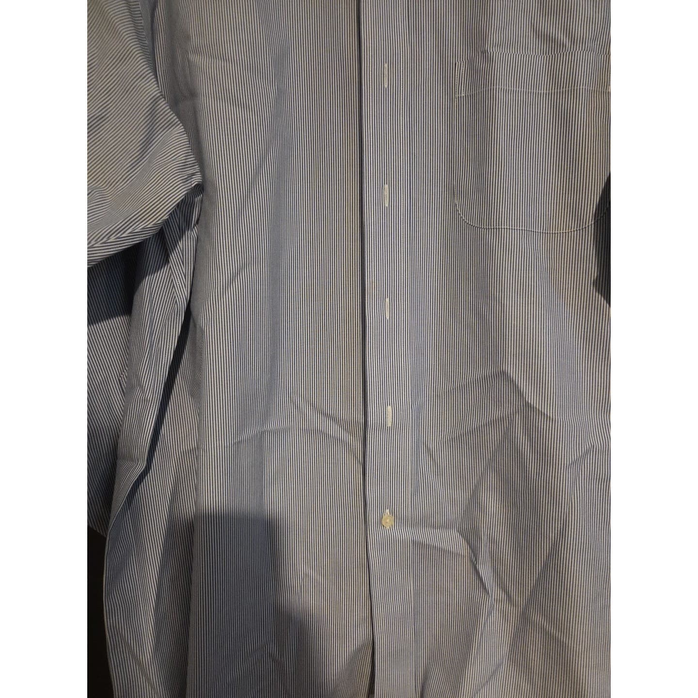 Brooks Brothers Blue and White Striped Non-Iron Cotton Dress Shirt, Men's 17-33 - Thumbnail 6