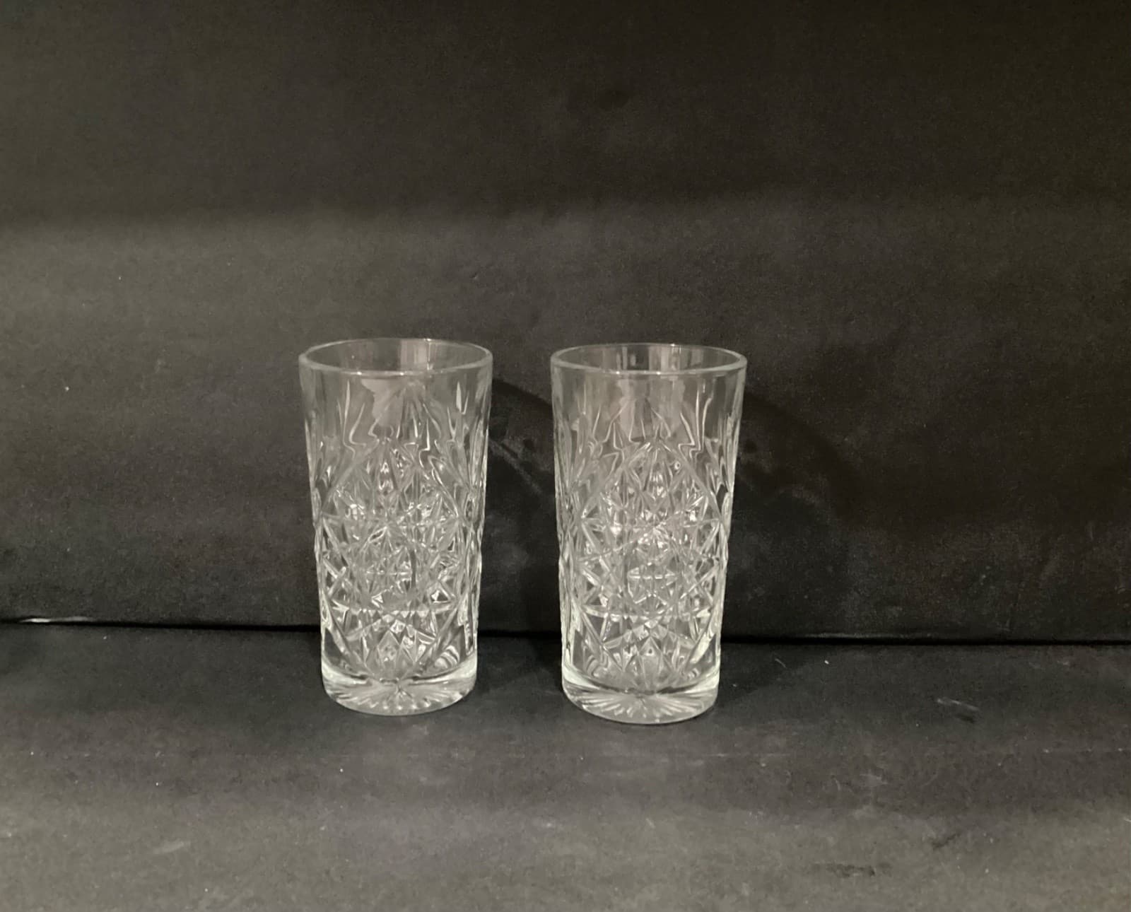 Libbey USA Hobstar Tall Highball Clear Glasses Set of 2 Star of David Cut