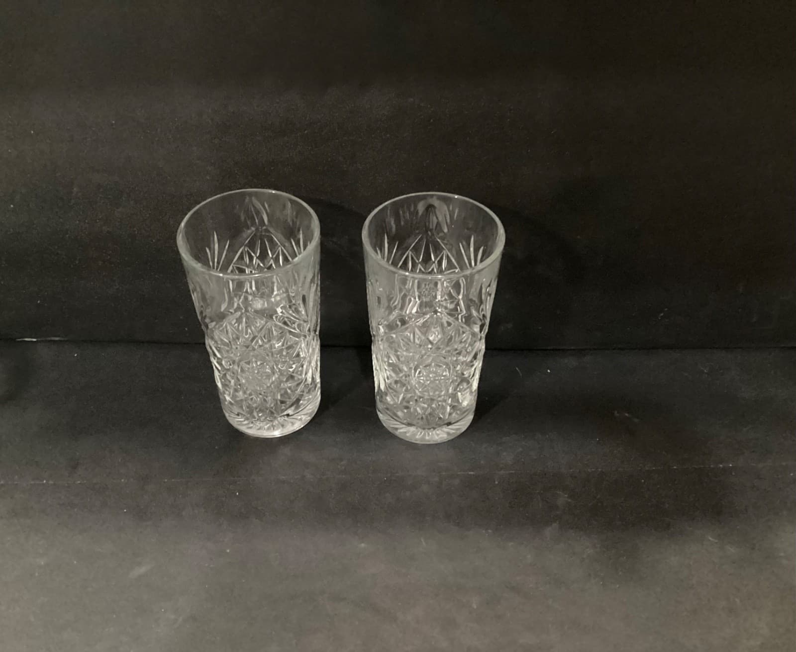 Libbey USA Hobstar Tall Highball Clear Glasses Set of 2 Star of David Cut - Thumbnail 2