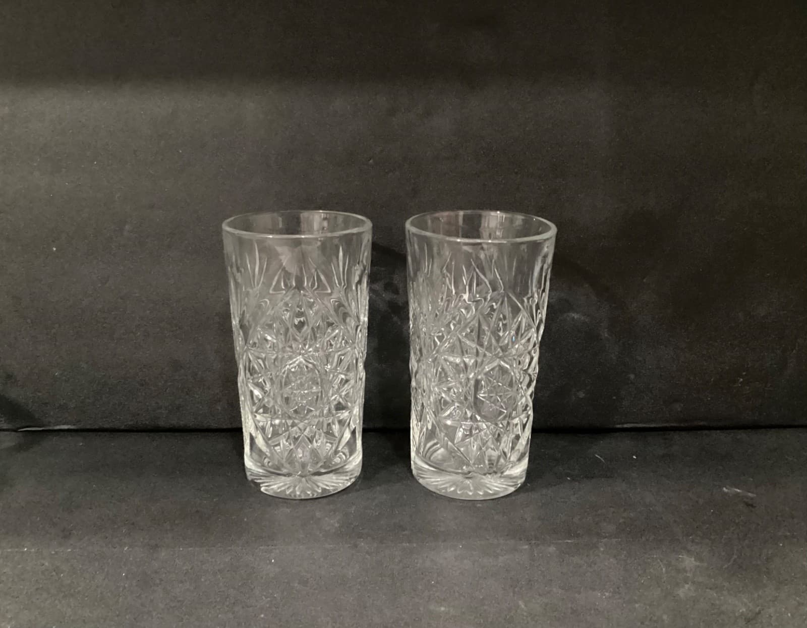 Libbey USA Hobstar Tall Highball Clear Glasses Set of 2 Star of David Cut - Thumbnail 9