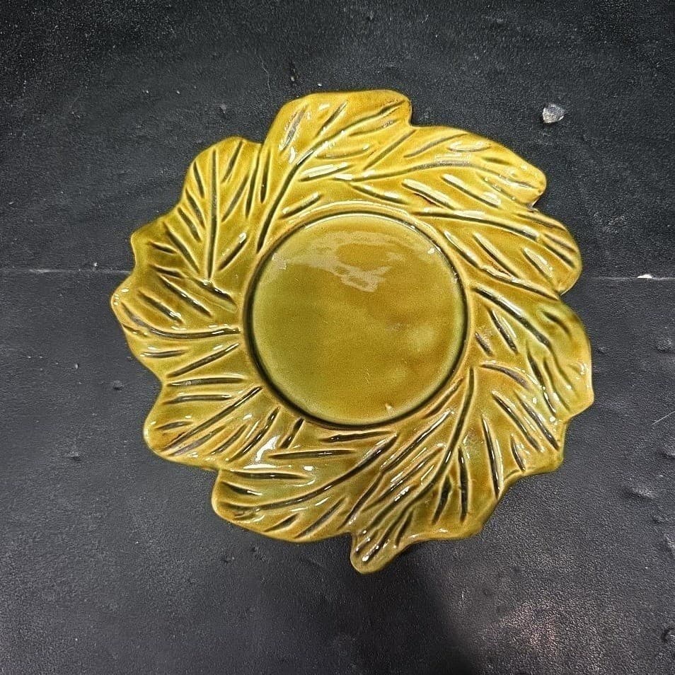 Belmar Of California Green Artichoke Leaf Plate, Vintage USA Pottery, Coaster - Thumbnail 3