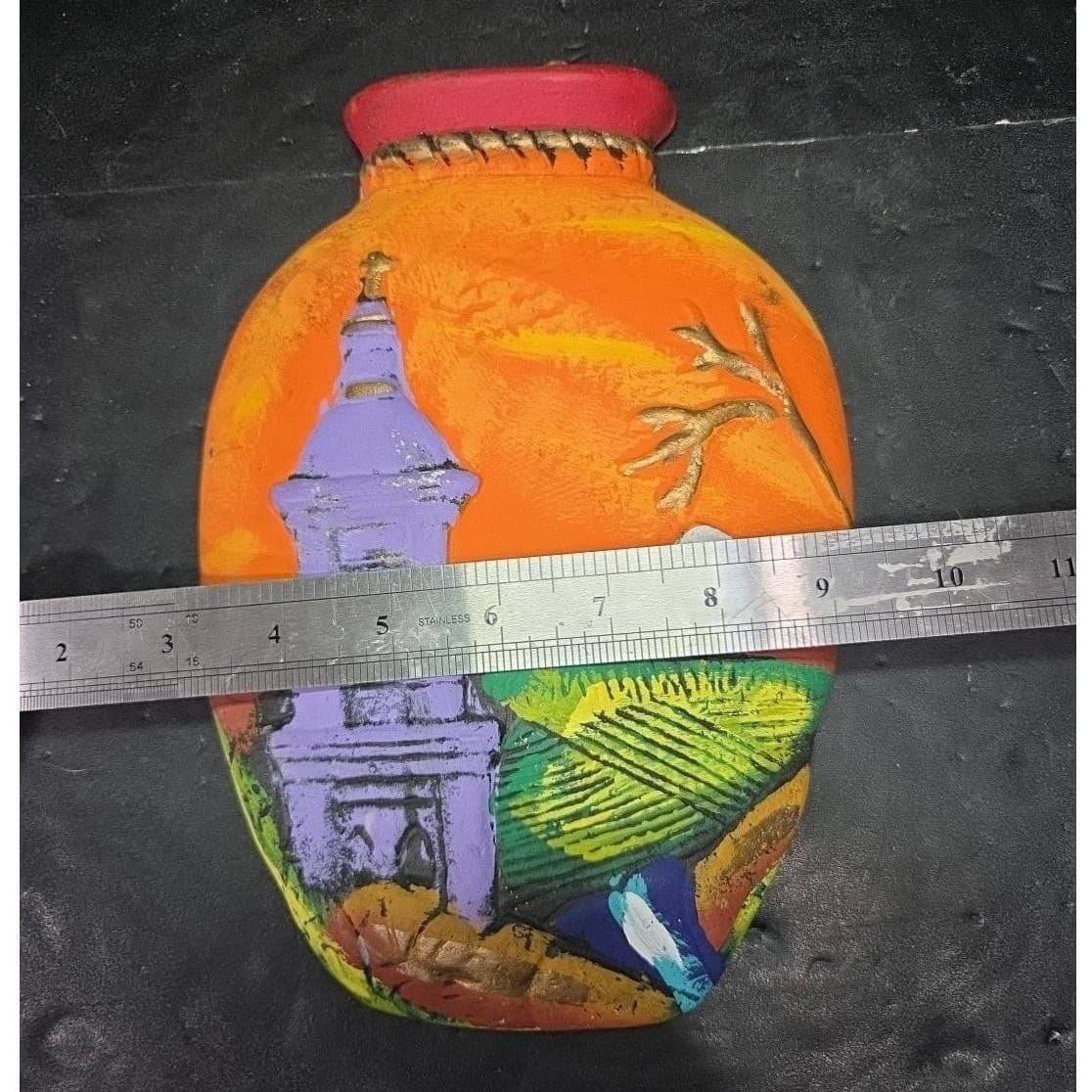 Jug Shaped Vintage Hand Painted Hanging Decoration, Great Wall with Mountains - Thumbnail 4