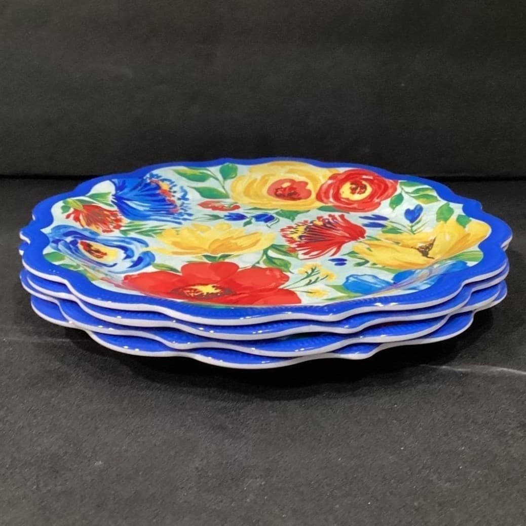 Pioneer Woman Breezy Blossom Dinner Plates, Set of 4, Multicolor Floral Melamine - Thumbnail 10