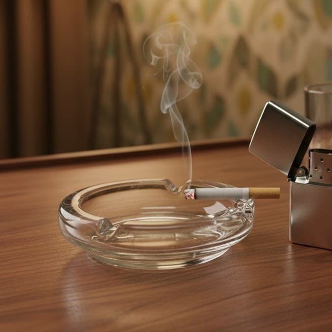 Classic Round Ashtray, 3 Notch Design, Thick Clear Glass, Smoking Accessory