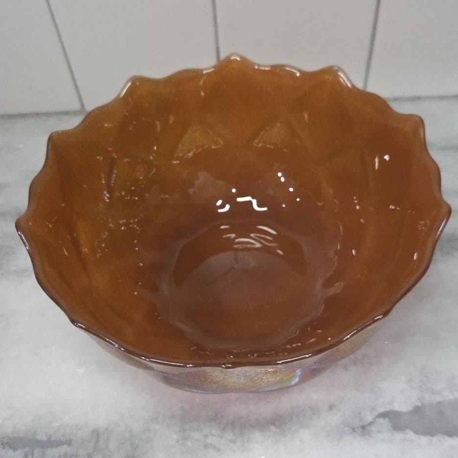 Teleflora Iridescent Carnival Glass Bowl, Vintage Quilt Pattern, Centerpiece - Thumbnail 6
