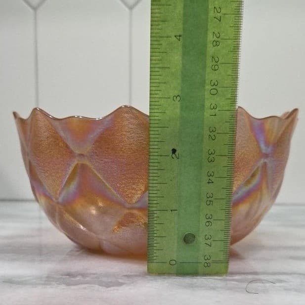 Teleflora Iridescent Carnival Glass Bowl, Vintage Quilt Pattern, Centerpiece - Thumbnail 10