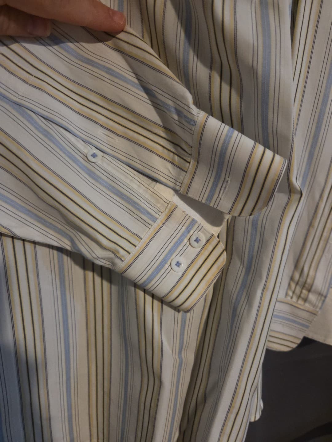 Nay Nast Shirt Mens XL Blue Yellow Gray Striped Button Up Long Sleeve - Thumbnail 6