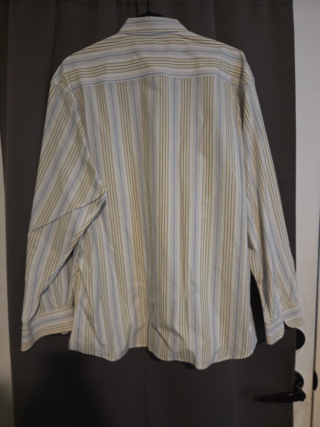 Nay Nast Shirt Mens XL Blue Yellow Gray Striped Button Up Long Sleeve - Thumbnail 2