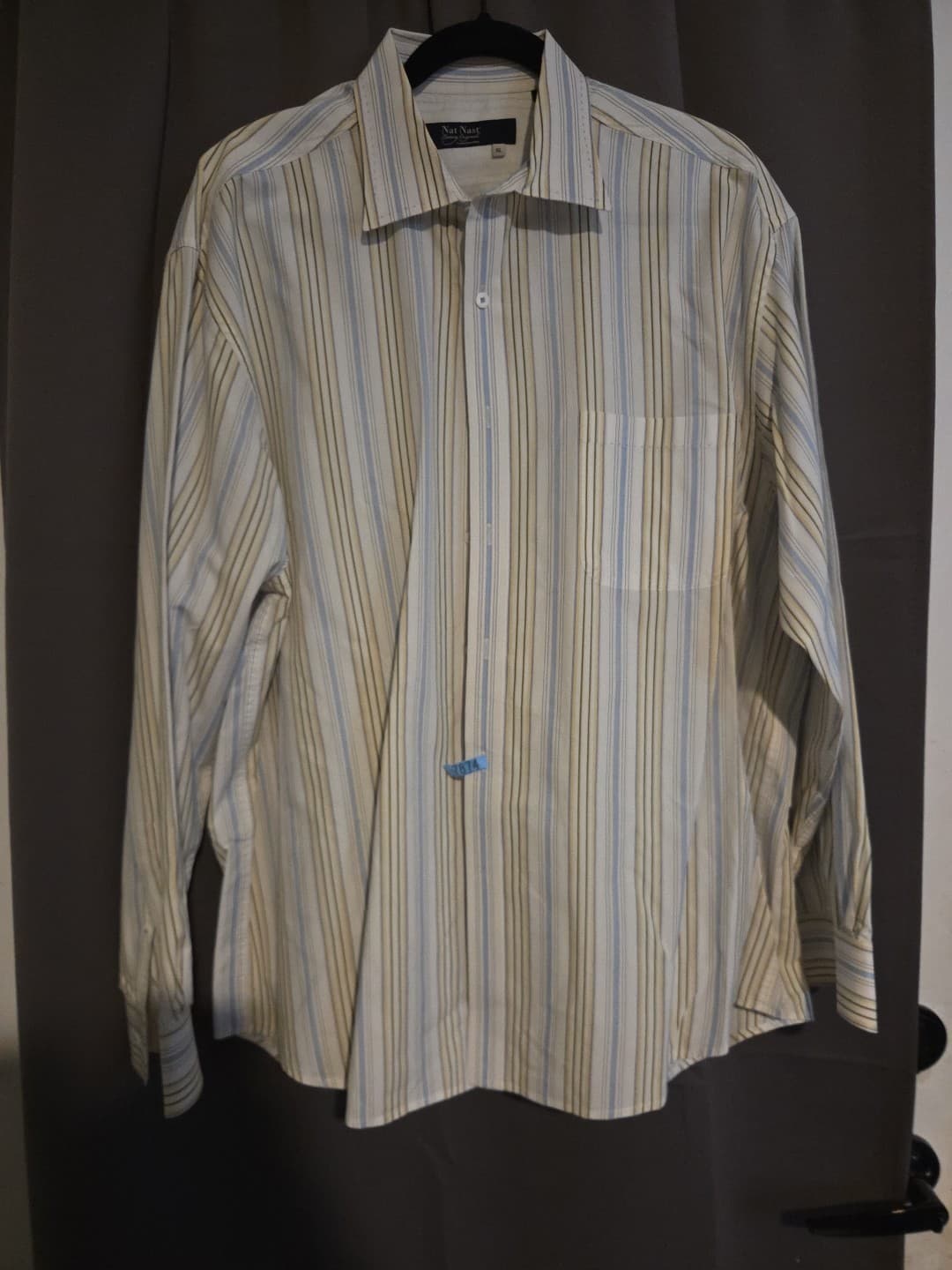 Nay Nast Shirt Mens XL Blue Yellow Gray Striped Button Up Long Sleeve