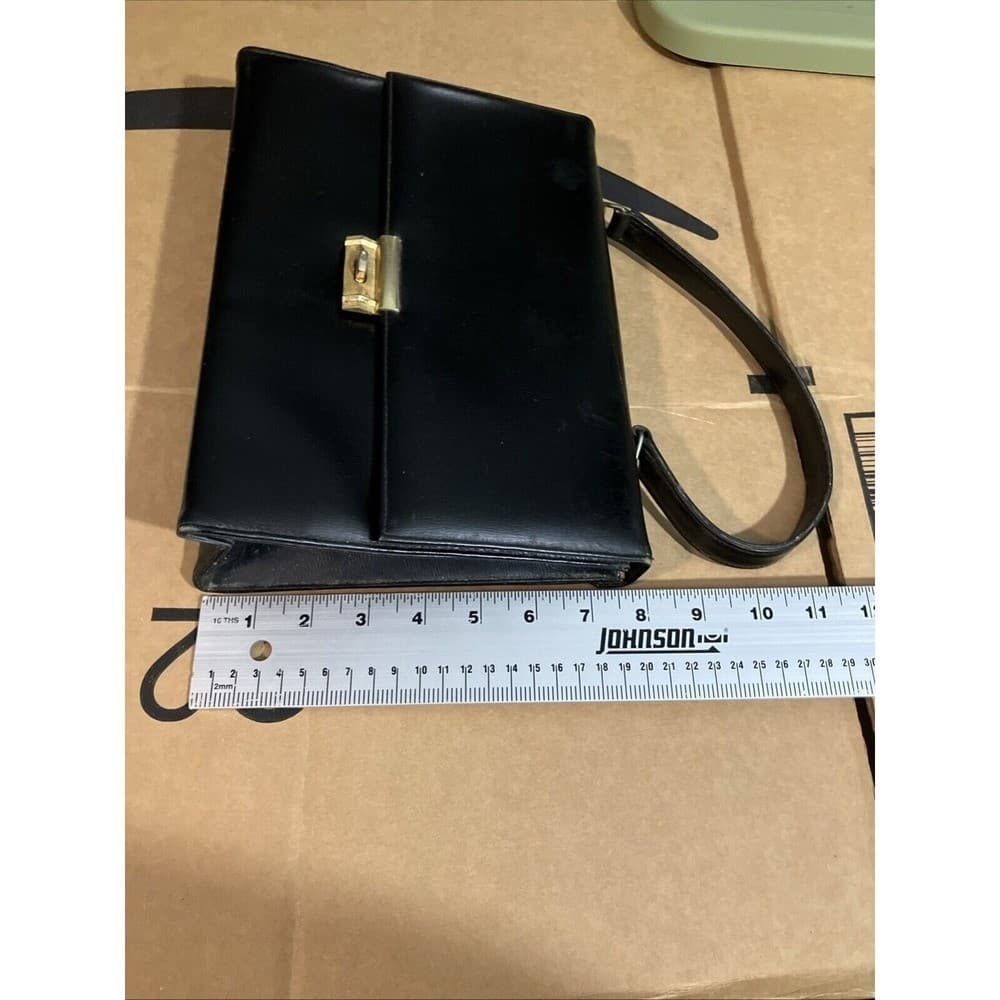 Martin Black Leather Top Handle Handbag, Gold Hardware, Accordion Purse - Thumbnail 13