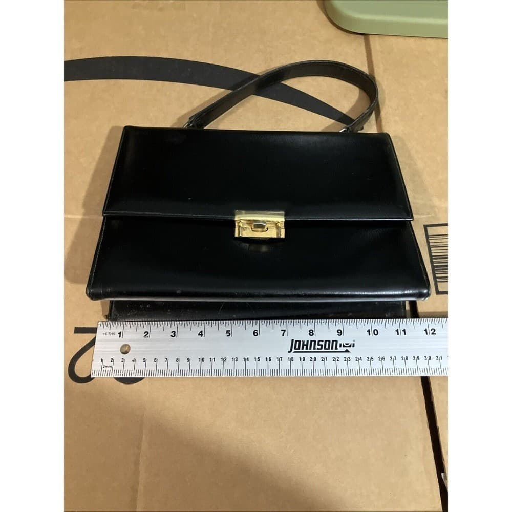 Martin Black Leather Top Handle Handbag, Gold Hardware, Accordion Purse - Thumbnail 12