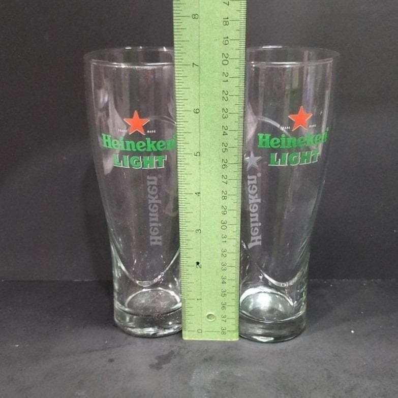 Heineken Light Beer Glasses, Set of 2, Red Star Design, 7.25" Tall, Glassware - Thumbnail 2