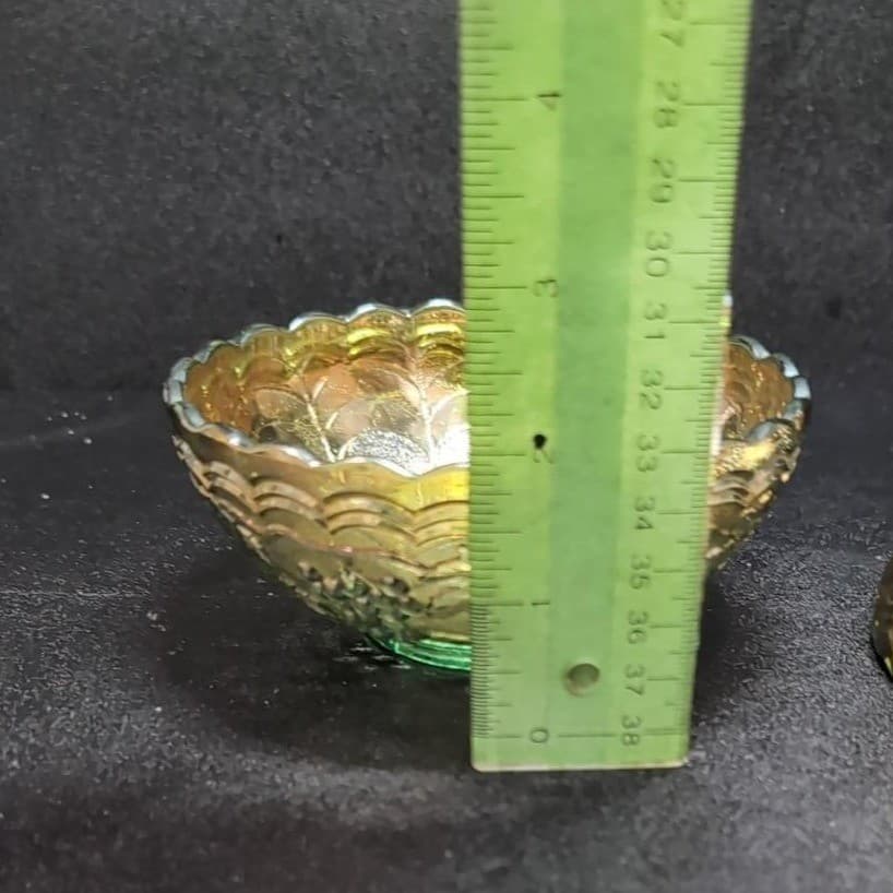Imperial Glass Helios Carnival Bowls, Set of 2, Vintage Leaf & Grape Pattern - Thumbnail 6