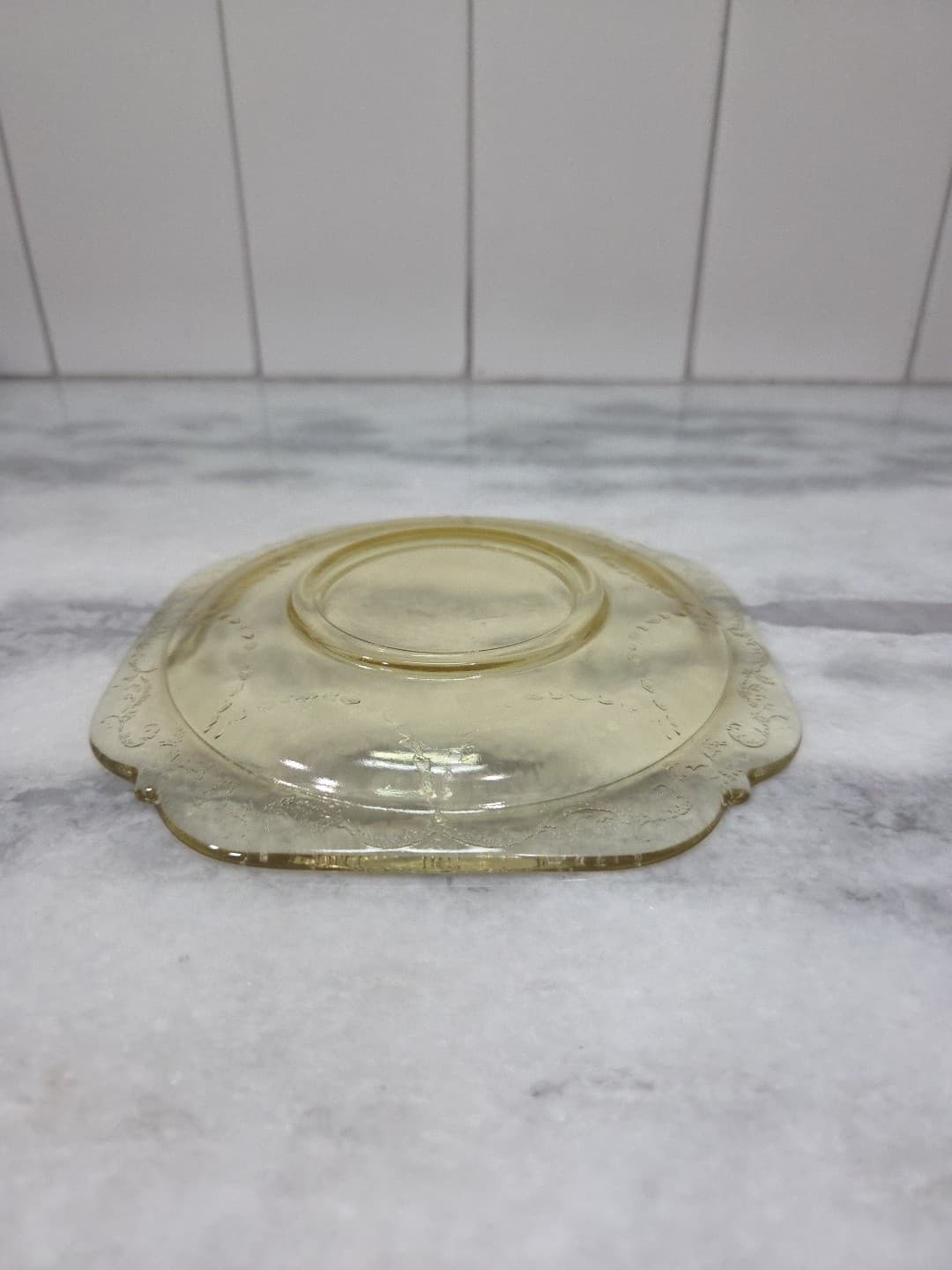 Madrid Yellow Square Tea Saucer, Replacement Depression Glass, Vintage Glassware - Thumbnail 7
