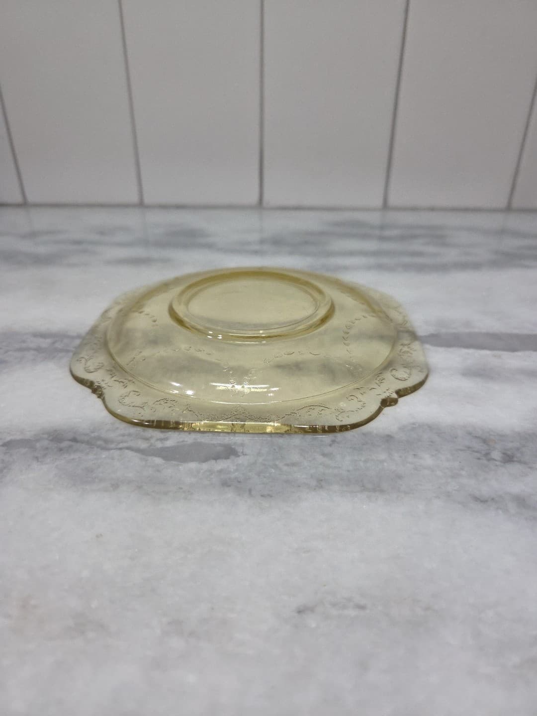 Madrid Yellow Square Tea Saucer, Replacement Depression Glass, Vintage Glassware - Thumbnail 5