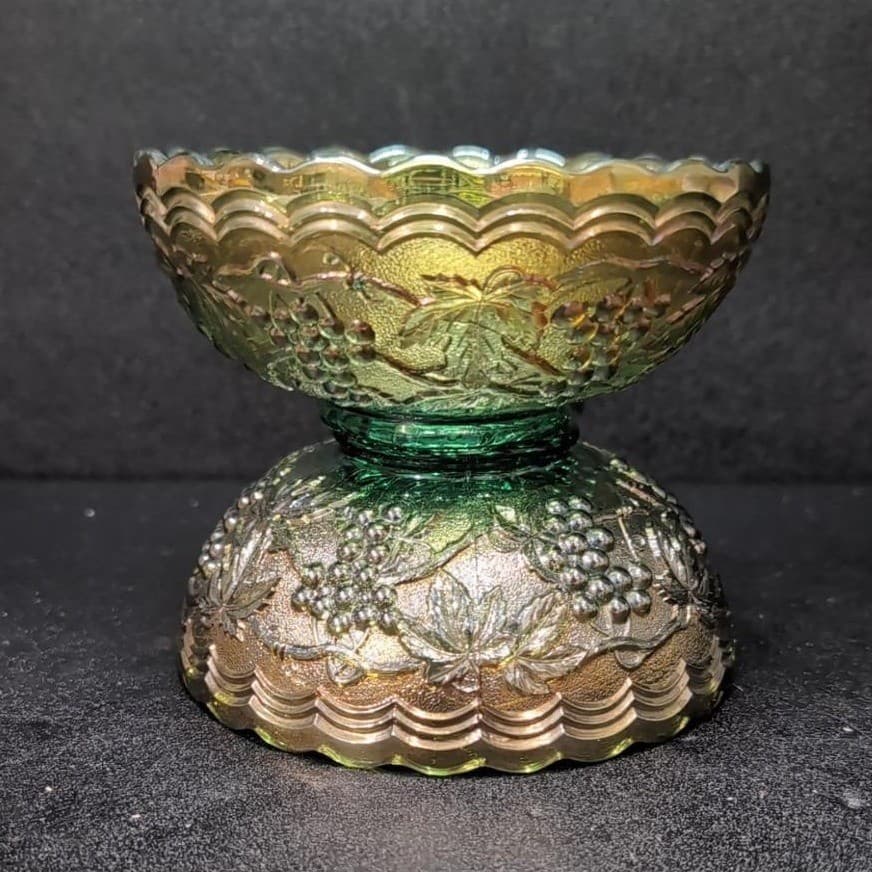 Imperial Glass Helios Carnival Bowls, Set of 2, Vintage Leaf & Grape Pattern - Thumbnail 7