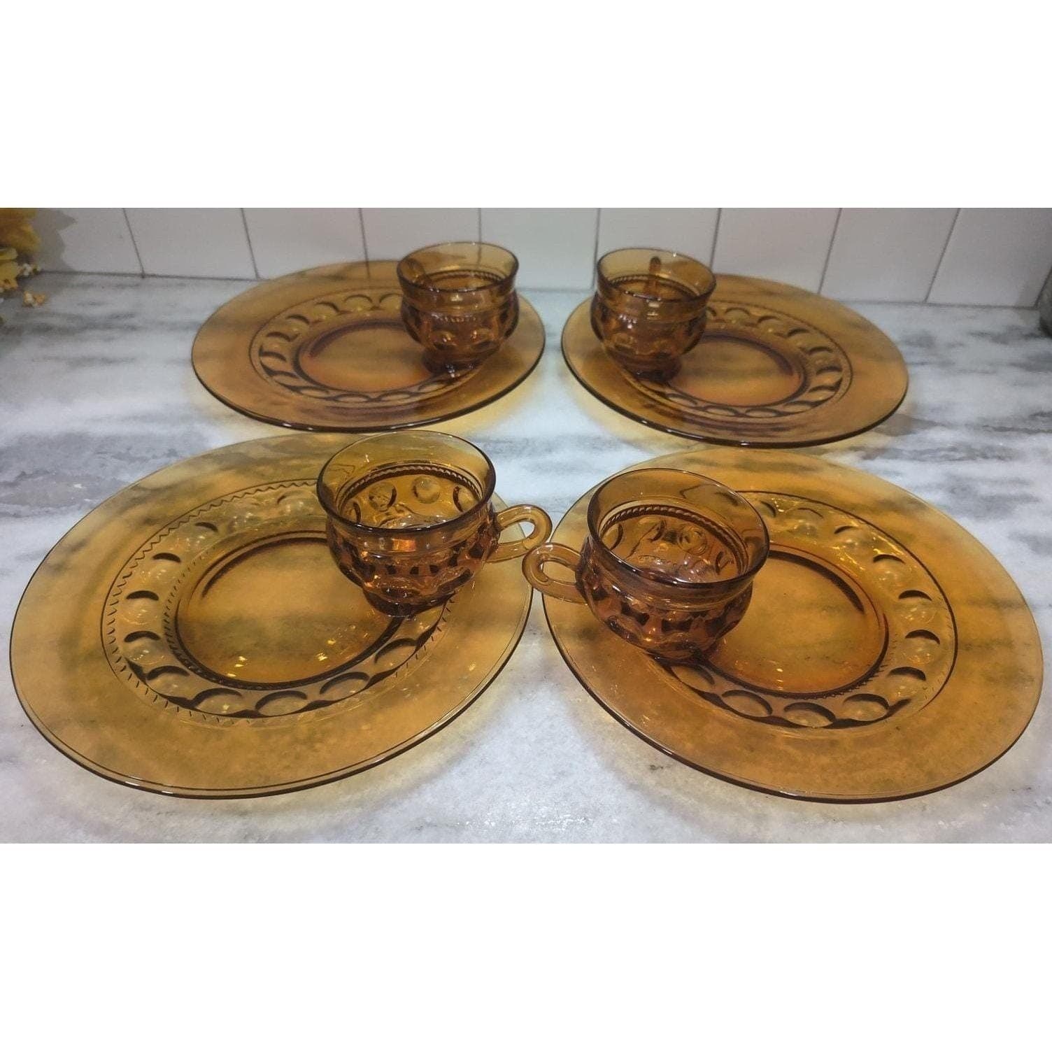 Indiana Glass Kings Crown Thumbprint Amber Coffee & Snack Plates, Set of 4 - Thumbnail 2