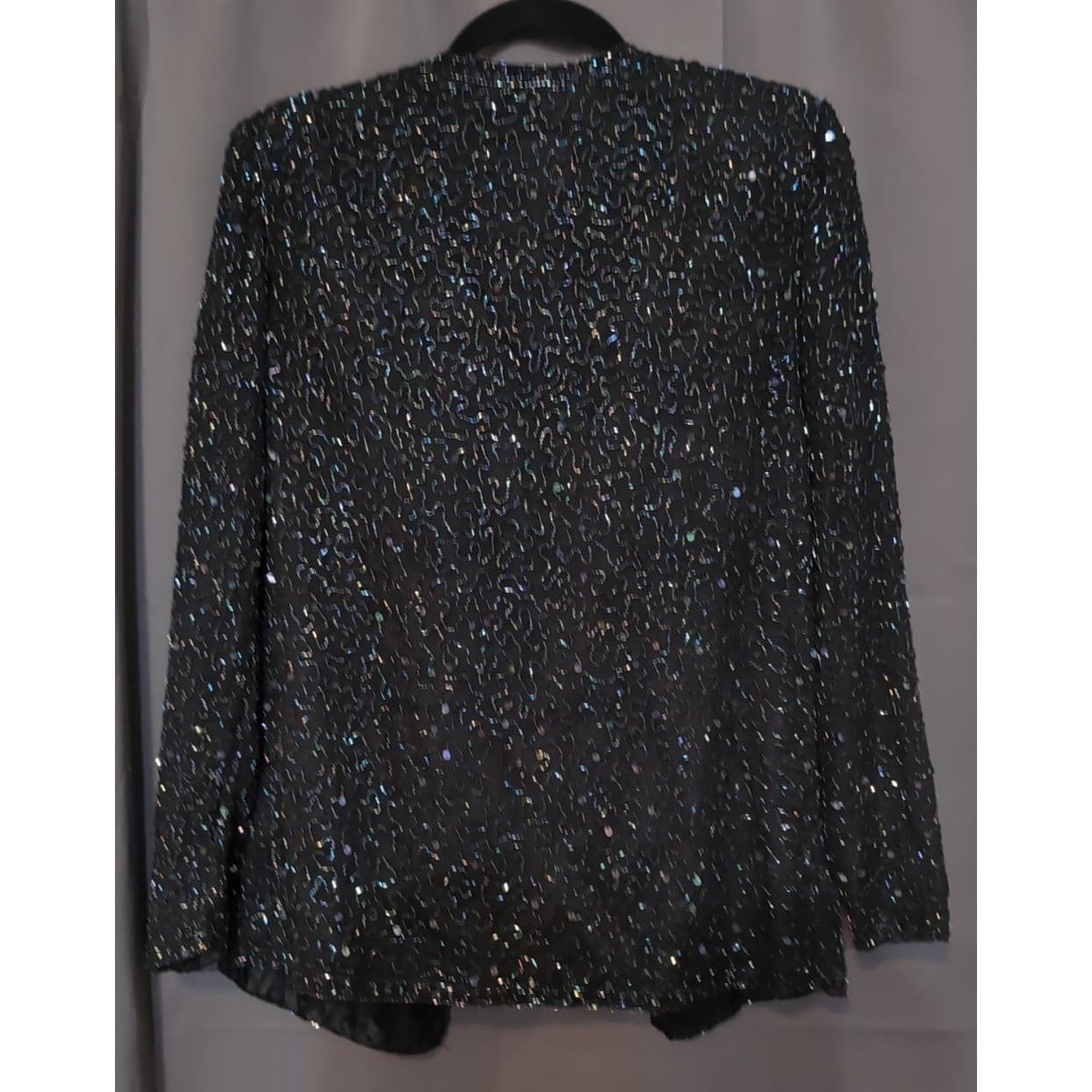 Sweelo Black Beaded Sequin Open Front Evening Jacket, Vintage Women's Small 6-8 - Thumbnail 4