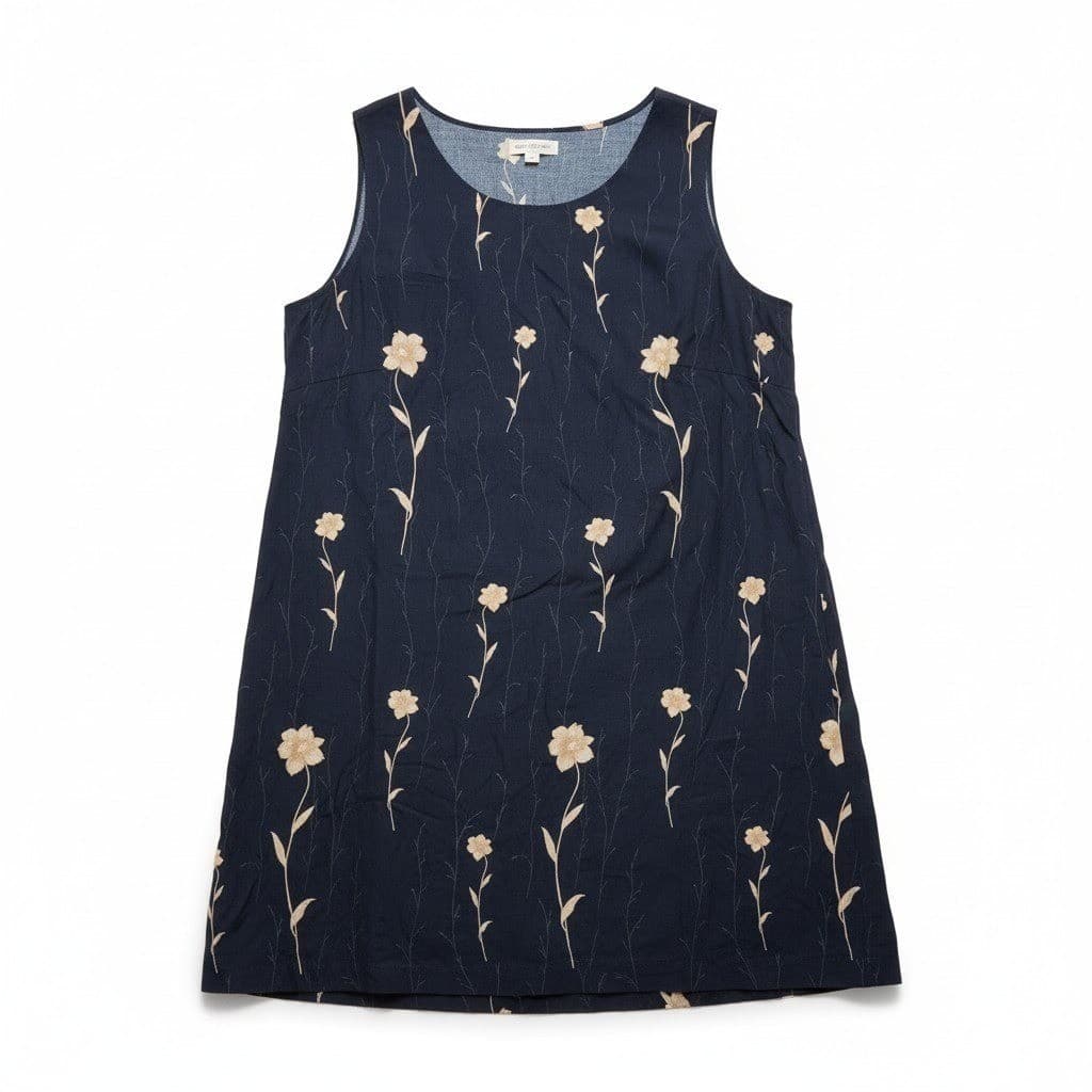 Dress Excellent Navy Blue Cream Floral Sleeveless Shift Dress, Woman's Large