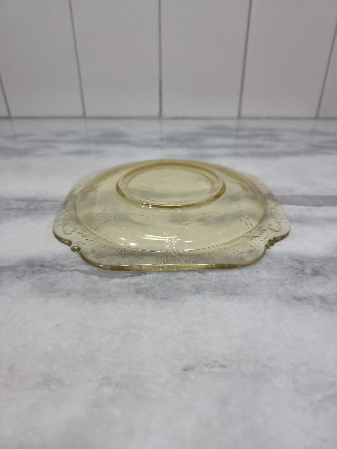 Madrid Yellow Square Tea Saucer, Replacement Depression Glass, Vintage Glassware - Thumbnail 4