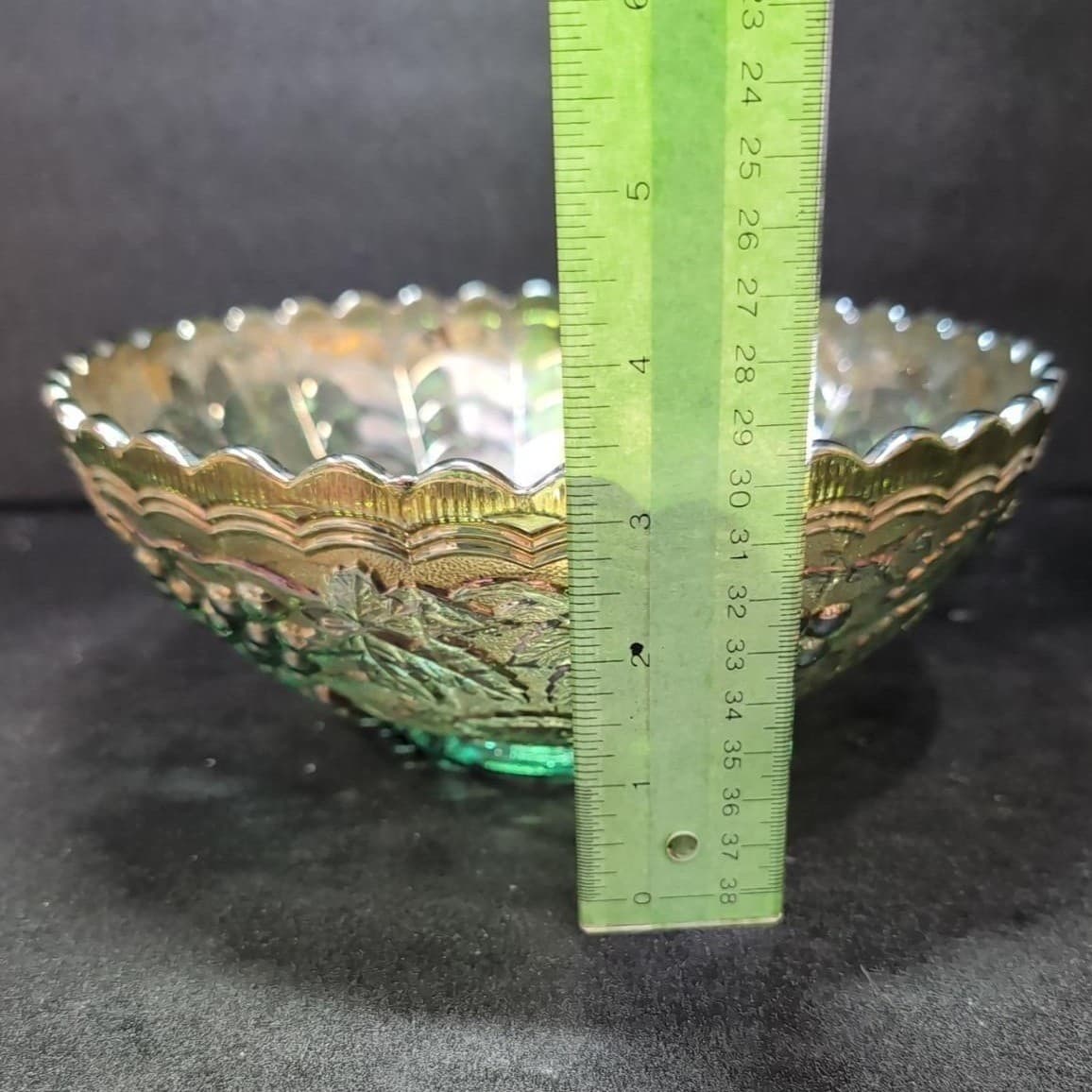Imperial Glass Helios Carnival Bowl, Leaf & Grape Scalloped Edge Centerpiece - Thumbnail 5