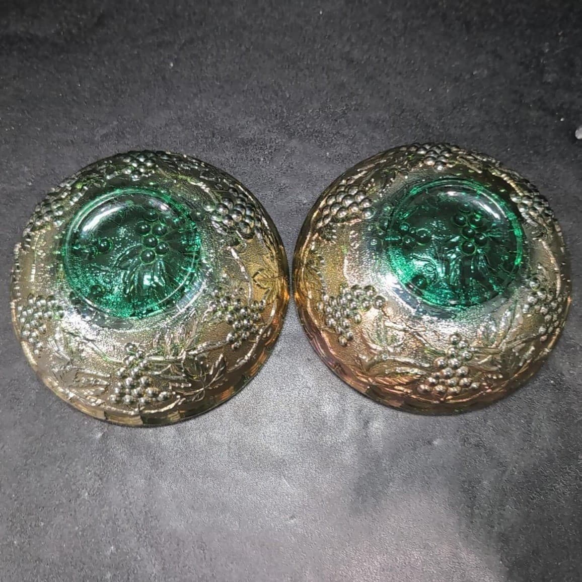 Imperial Glass Helios Carnival Bowls, Set of 2, Vintage Leaf & Grape Pattern - Thumbnail 4