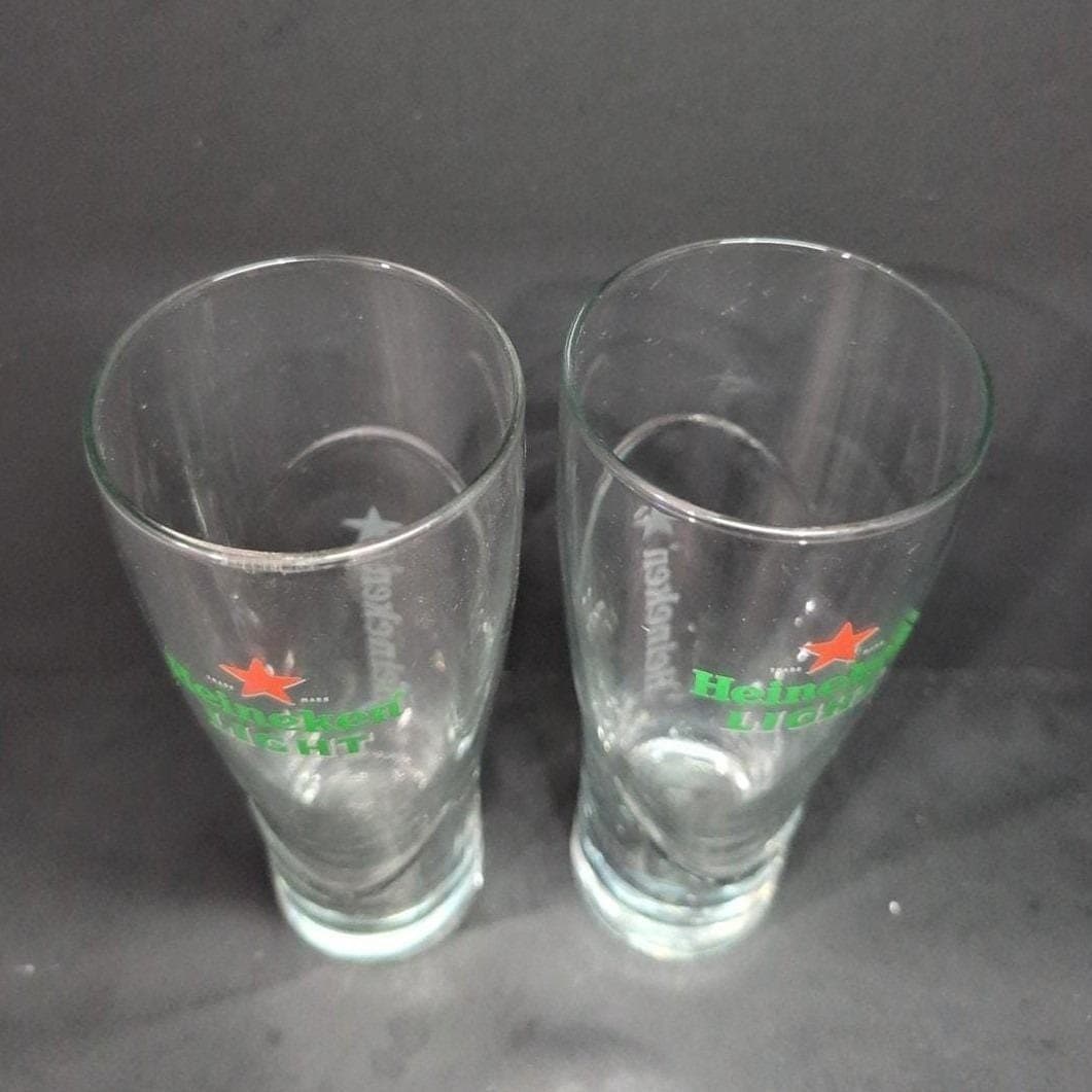 Heineken Light Beer Glasses, Set of 2, Red Star Design, 7.25" Tall, Glassware - Thumbnail 6