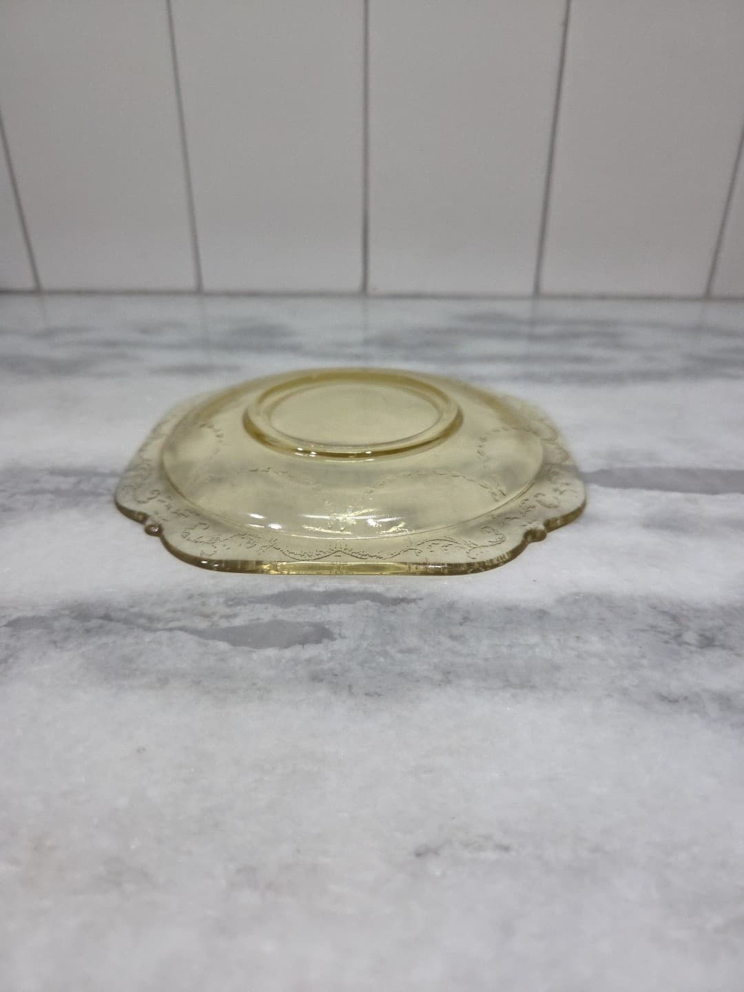 Madrid Yellow Square Tea Saucer, Replacement Depression Glass, Vintage Glassware - Thumbnail 6