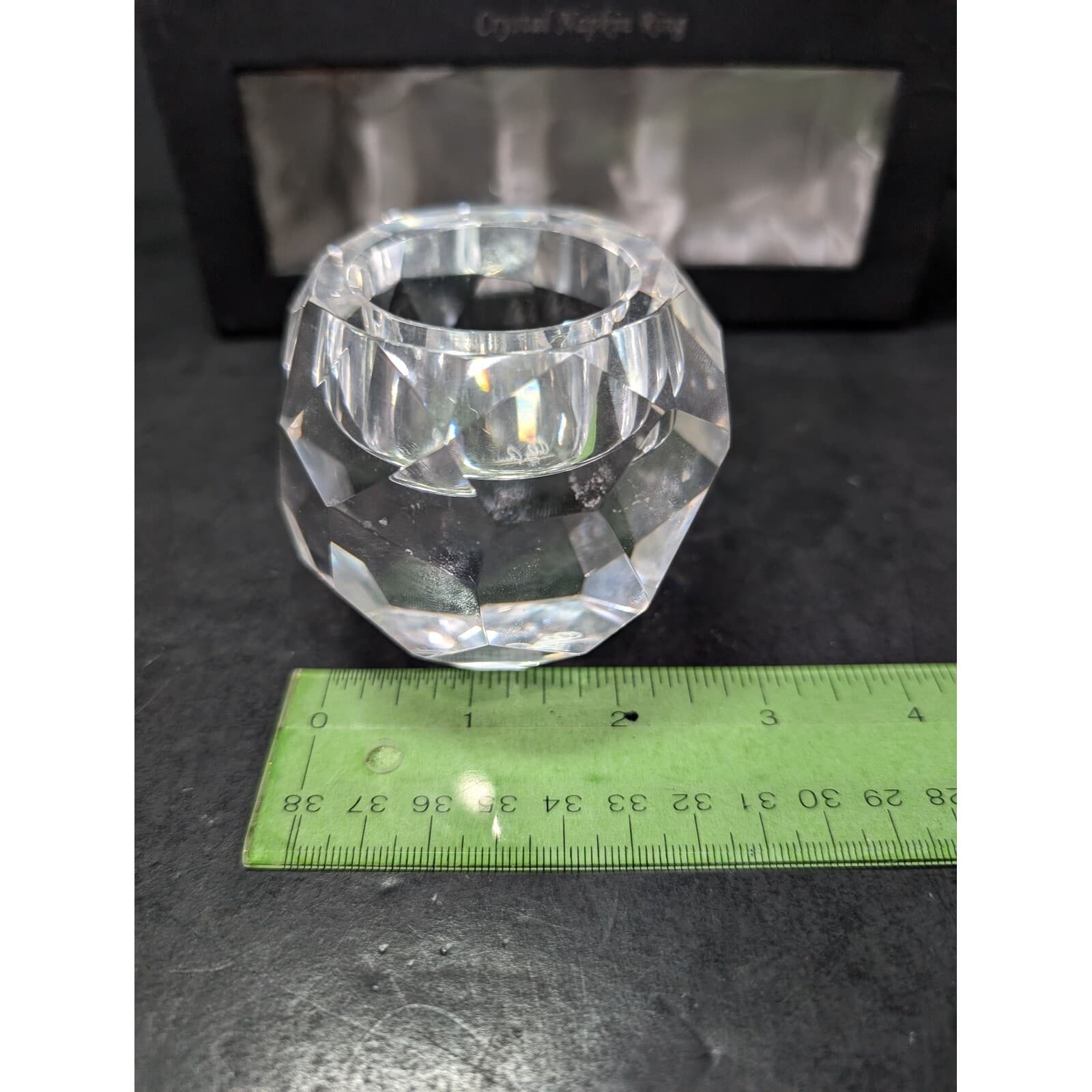 Oleg Cassini Signed Crystal Napkin Rings & Candle Holder Square Napkin Rings Set - Thumbnail 7
