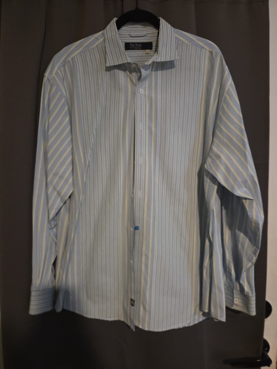 Nay Nast Shirt Mens XL Blue Green Striped Button Up Long Sleeve Office Casual