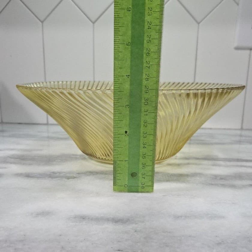 Federal Glass Amber Diana Serving Bowl, Vintage Yellow Swirl Pattern Centerpiece - Thumbnail 6
