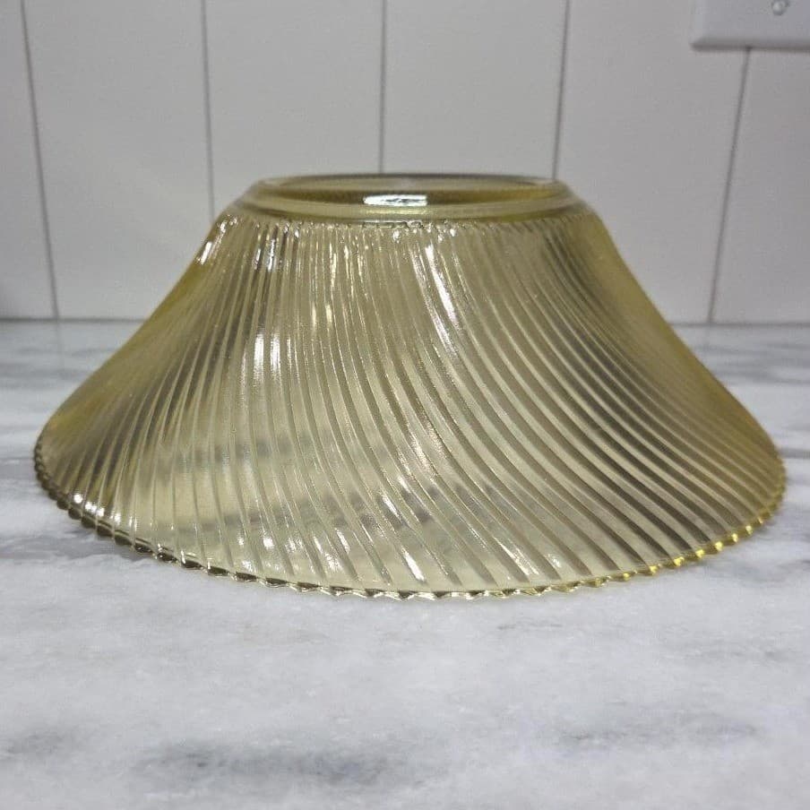 Federal Glass Amber Diana Serving Bowl, Vintage Yellow Swirl Pattern Centerpiece - Thumbnail 8