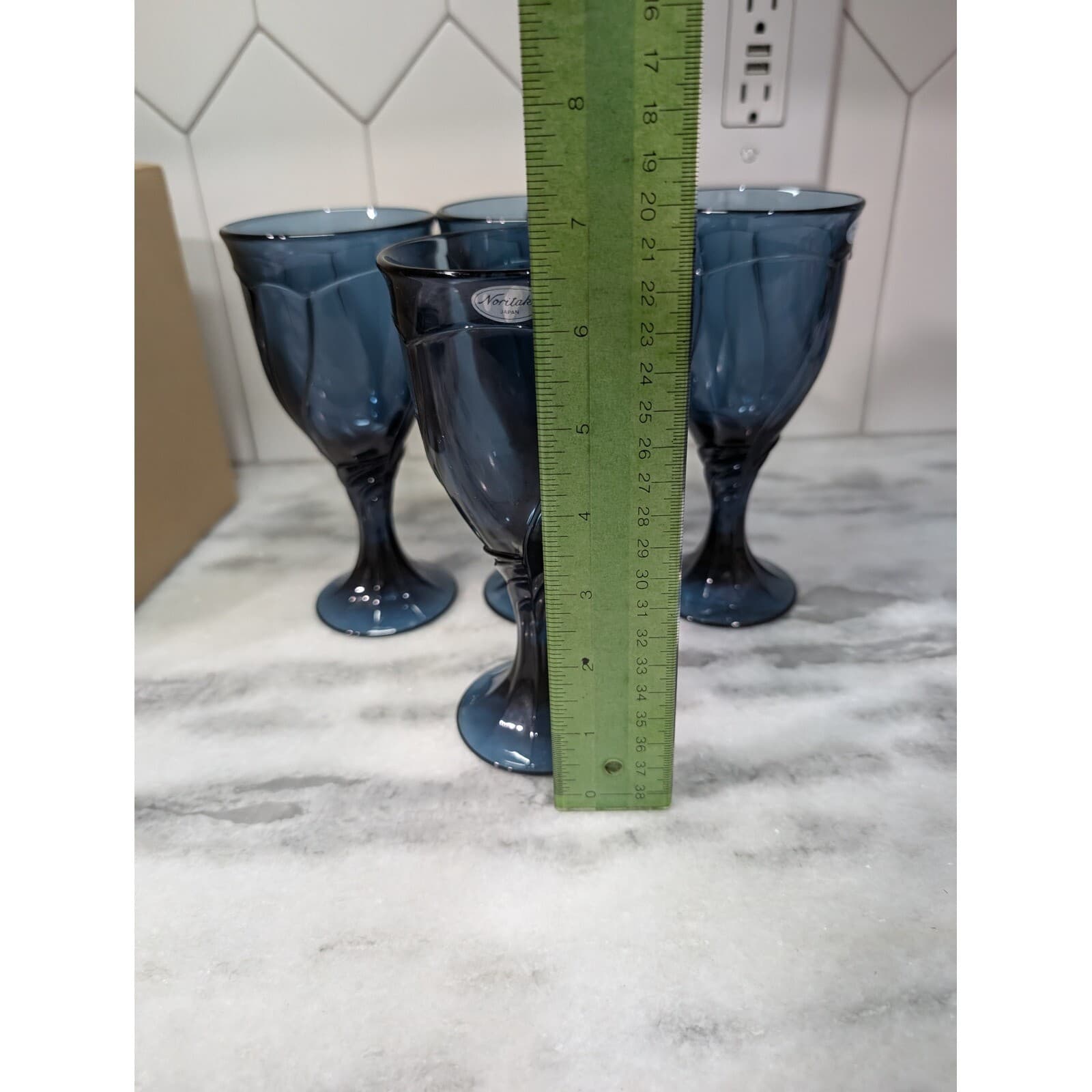 Noritake Blue Swirl Wine Glasses Set, Vintage, Set of 4, NIB, Elegant Glassware - Thumbnail 9