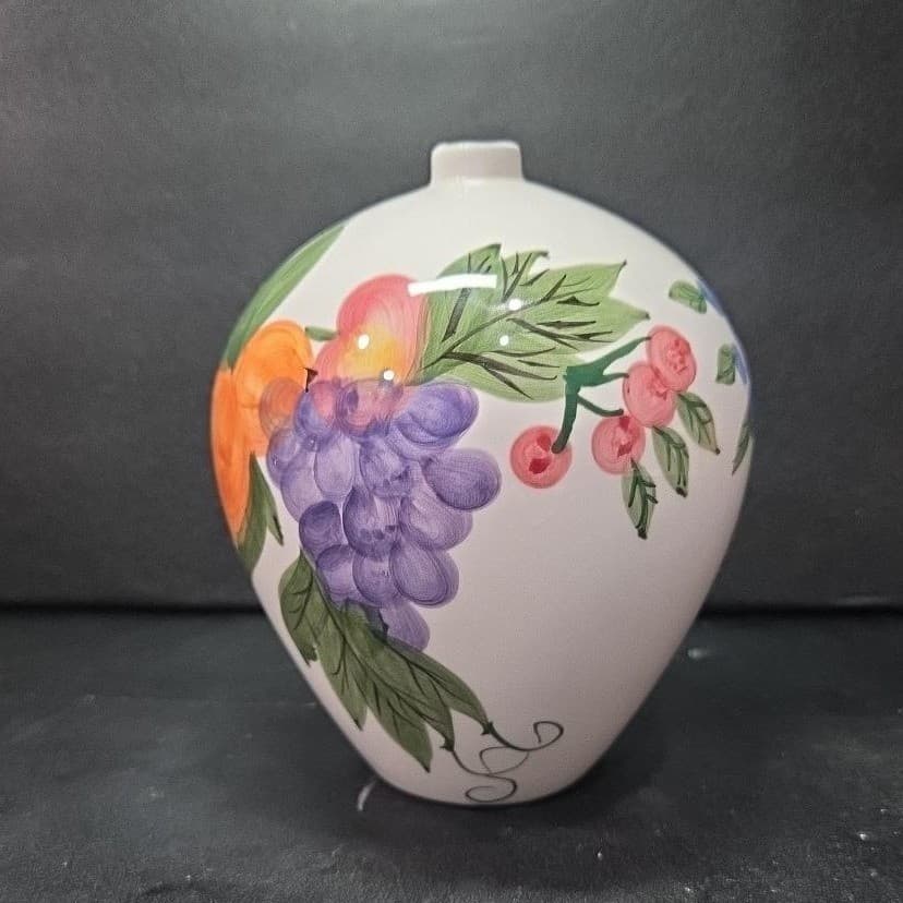 Fruit Themed Bud Vase, Vintage Hand Painted Ceramic Flower Holder, Centerpiece - Thumbnail 5