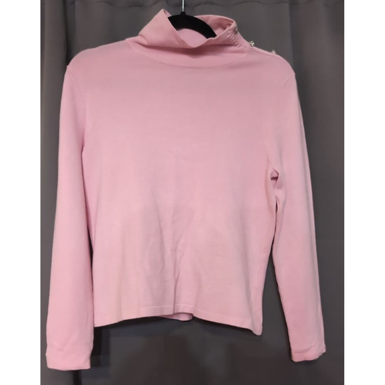 Croft & Barrow Women's PS Pink Turtleneck Shirt, Long Sleeves, Rhinestone Detail - Thumbnail 3