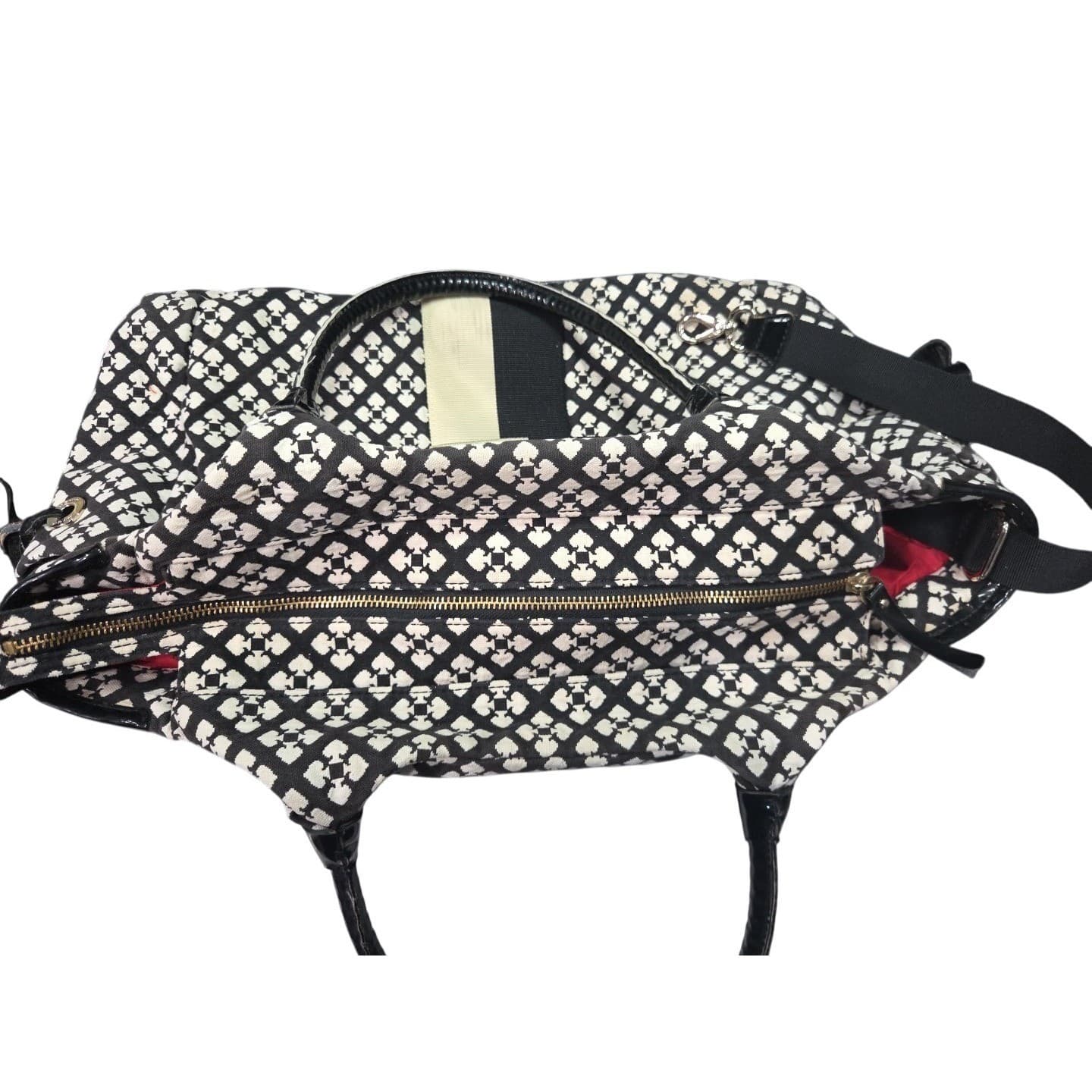 Kate Spade New York Stevie Diaper Bag Tote Black White Spade Print Racing Stripe - Thumbnail 11