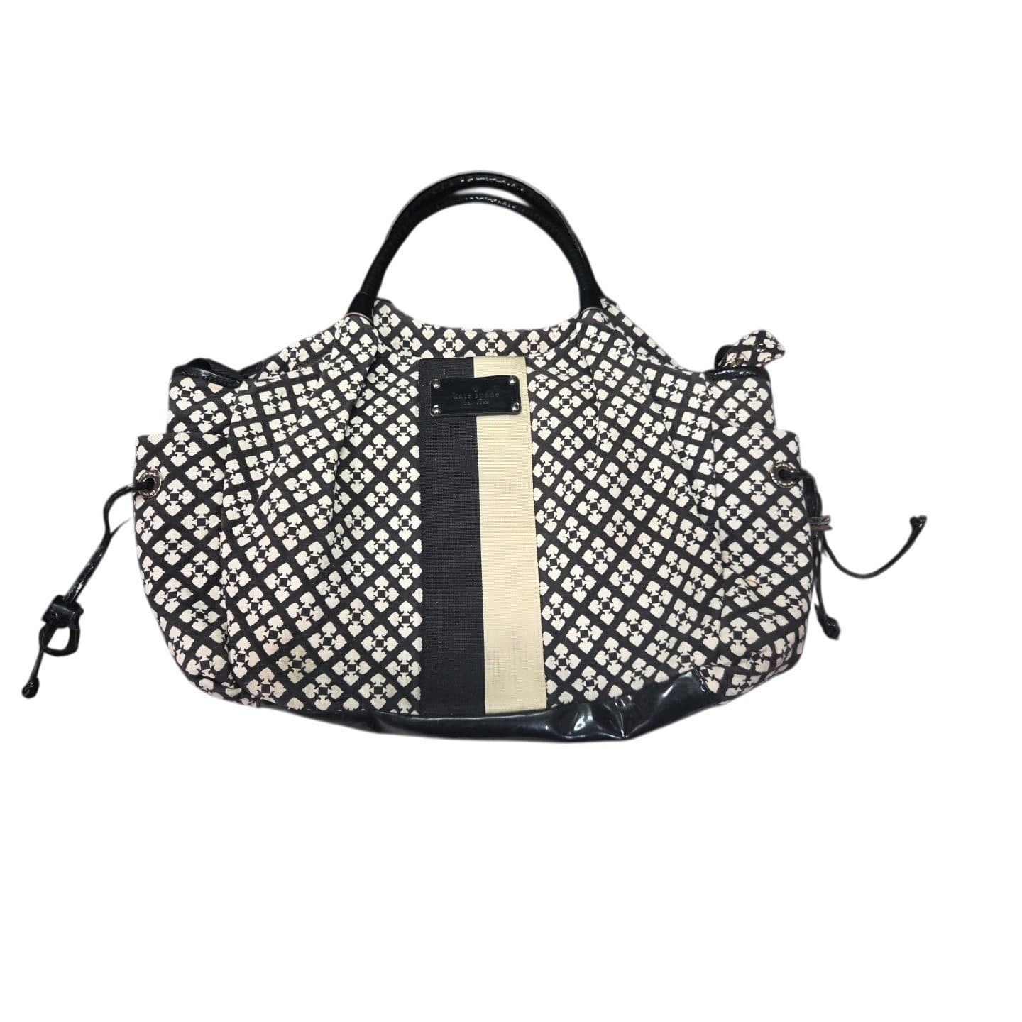 Kate Spade New York Stevie Diaper Bag Tote Black White Spade Print Racing Stripe - Thumbnail 2