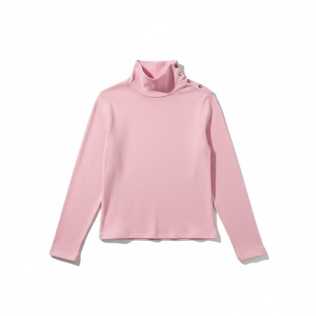 Croft & Barrow Women's PS Pink Turtleneck Shirt, Long Sleeves, Rhinestone Detail