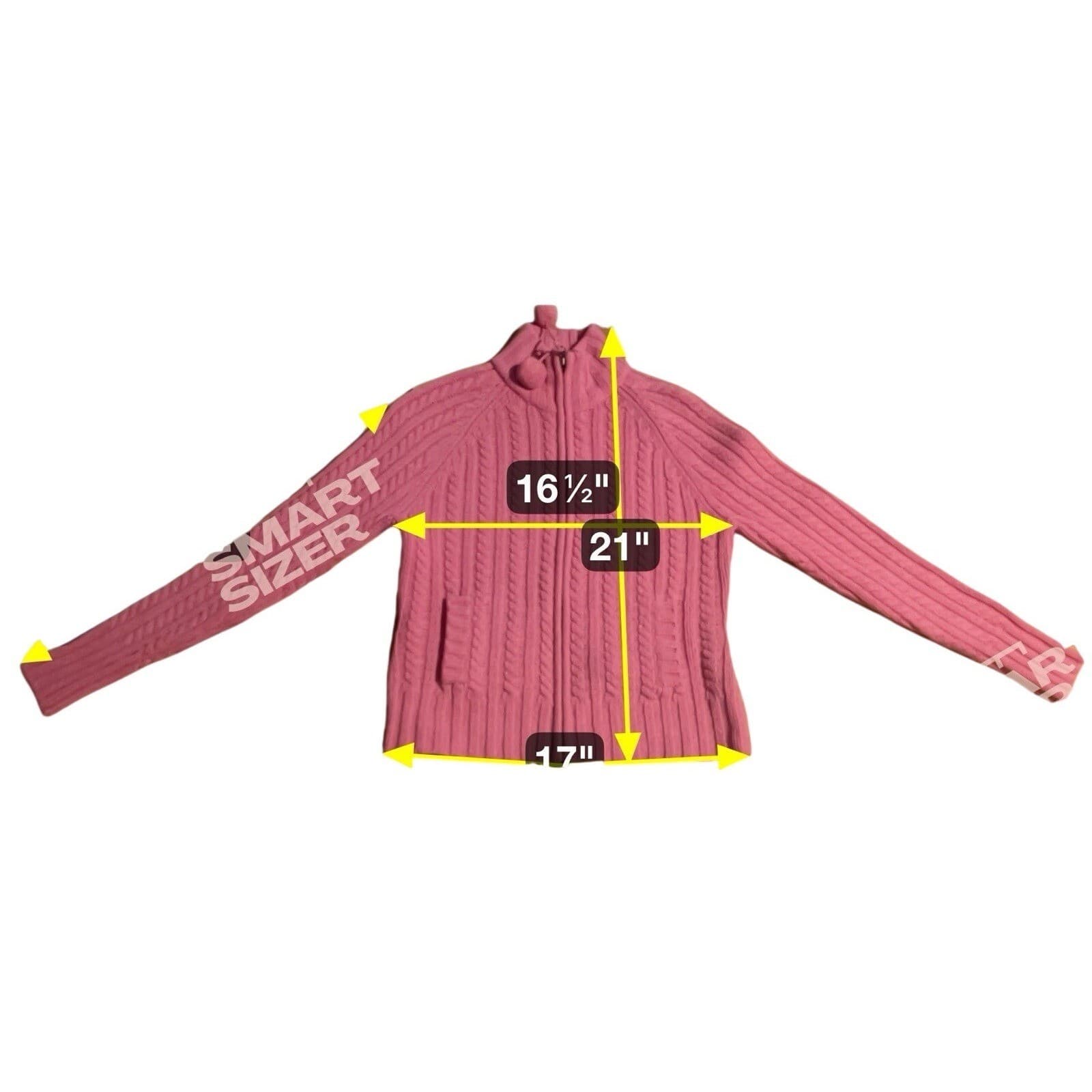 Gap Pink Cable Knit Pom Pom Full Zip Mock Neck Cardigan, Women's Small Sweater - Thumbnail 2
