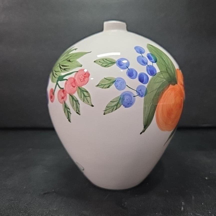 Fruit Themed Bud Vase, Vintage Hand Painted Ceramic Flower Holder, Centerpiece - Thumbnail 2
