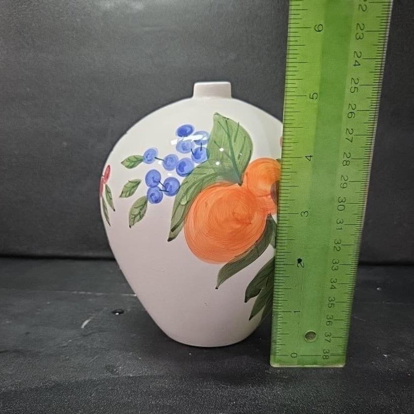 Fruit Themed Bud Vase, Vintage Hand Painted Ceramic Flower Holder, Centerpiece - Thumbnail 9