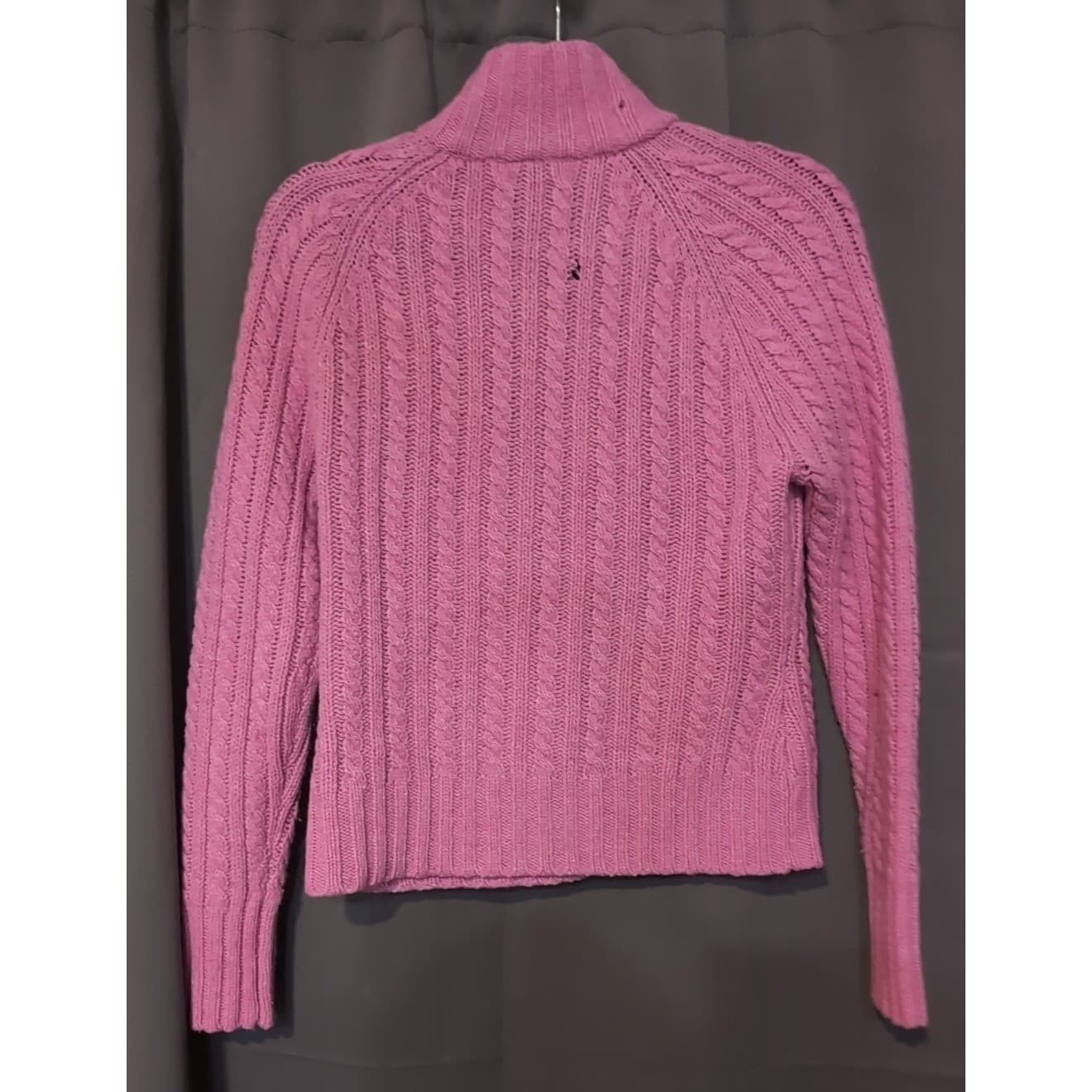 Gap Pink Cable Knit Pom Pom Full Zip Mock Neck Cardigan, Women's Small Sweater - Thumbnail 4