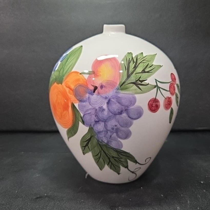 Fruit Themed Bud Vase, Vintage Hand Painted Ceramic Flower Holder, Centerpiece - Thumbnail 3