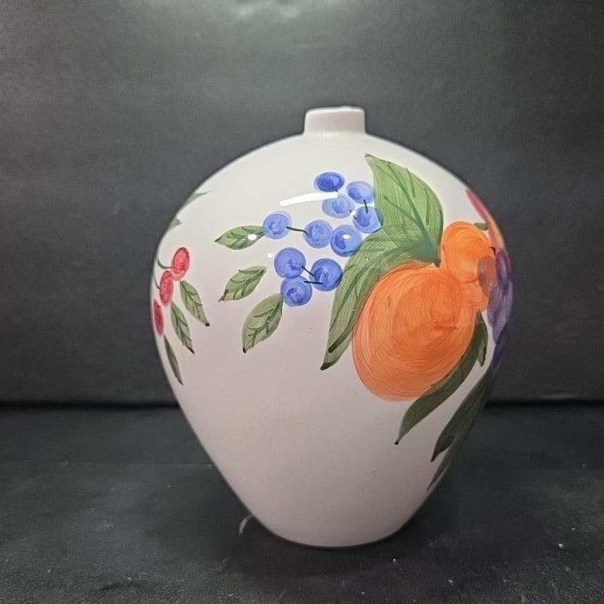 Fruit Themed Bud Vase, Vintage Hand Painted Ceramic Flower Holder, Centerpiece - Thumbnail 4