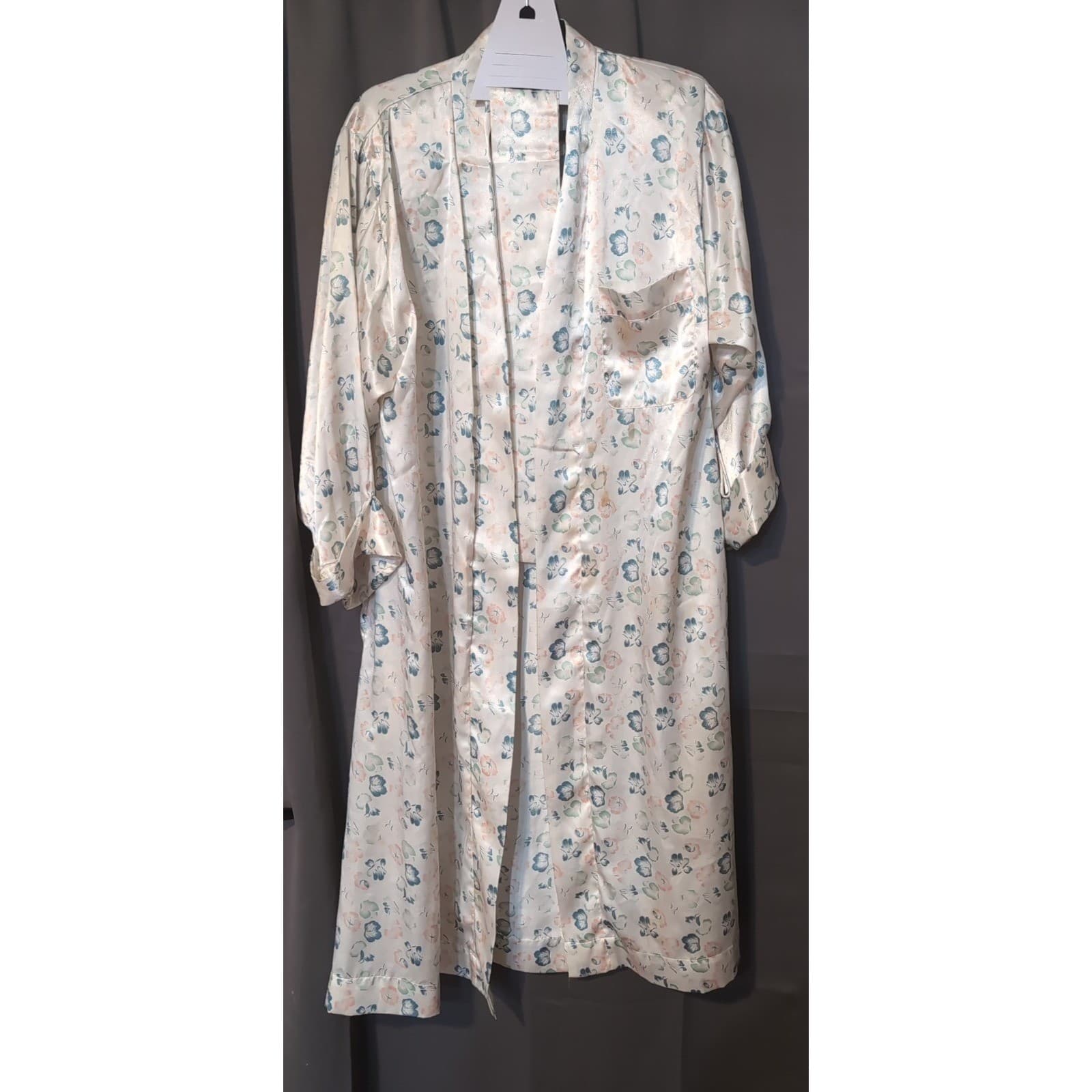 Body Drama Satiny Women's Robe, Petite Medium, Tropical Floral Robe, Belted Robe - Thumbnail 3