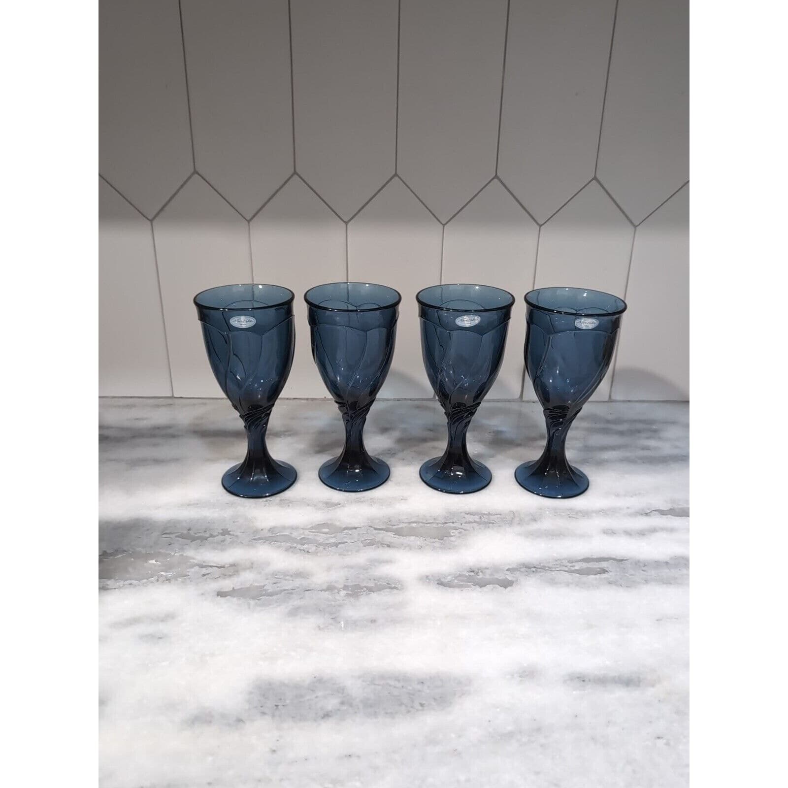 Noritake Blue Swirl Wine Glasses Set, Vintage, Set of 4, NIB, Elegant Glassware - Thumbnail 2