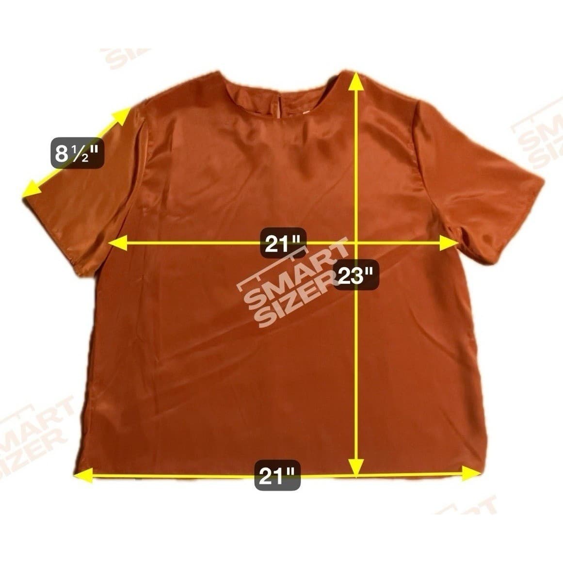 Jonathan Logan Petite Rust Copper Satin Blouse, Short Sleeve Top, Keyhole Back - Thumbnail 2