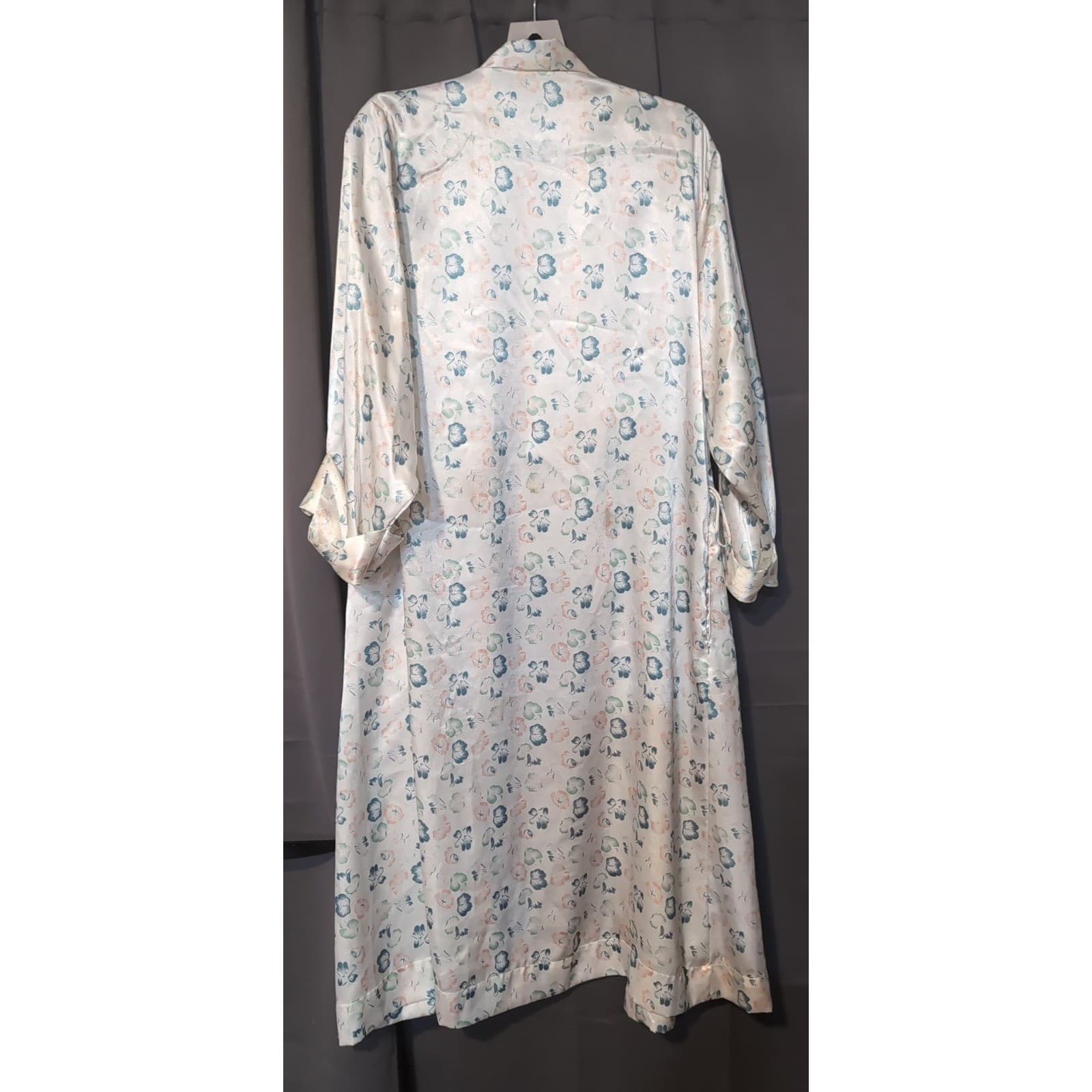 Body Drama Satiny Women's Robe, Petite Medium, Tropical Floral Robe, Belted Robe - Thumbnail 4