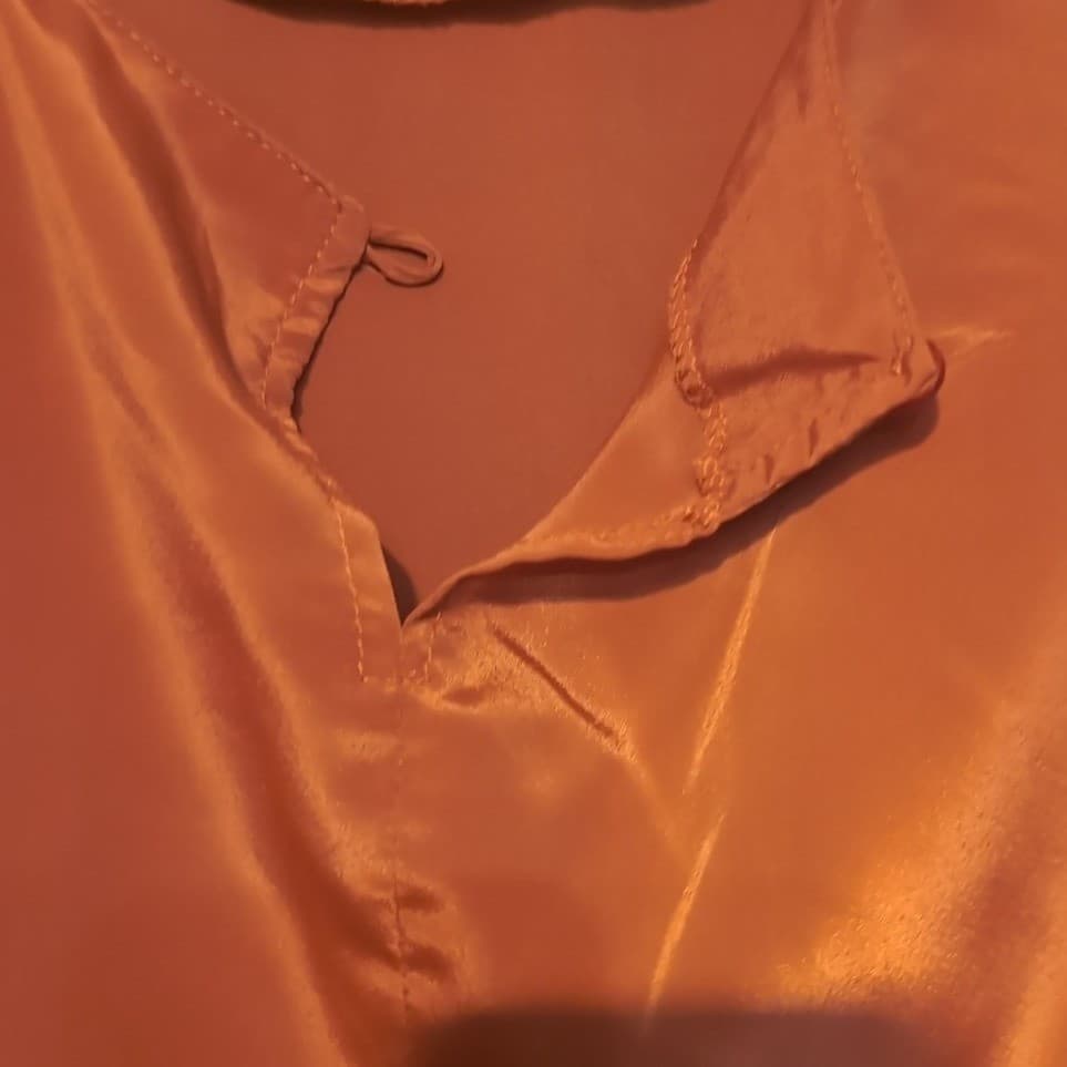 Jonathan Logan Petite Rust Copper Satin Blouse, Short Sleeve Top, Keyhole Back - Thumbnail 6