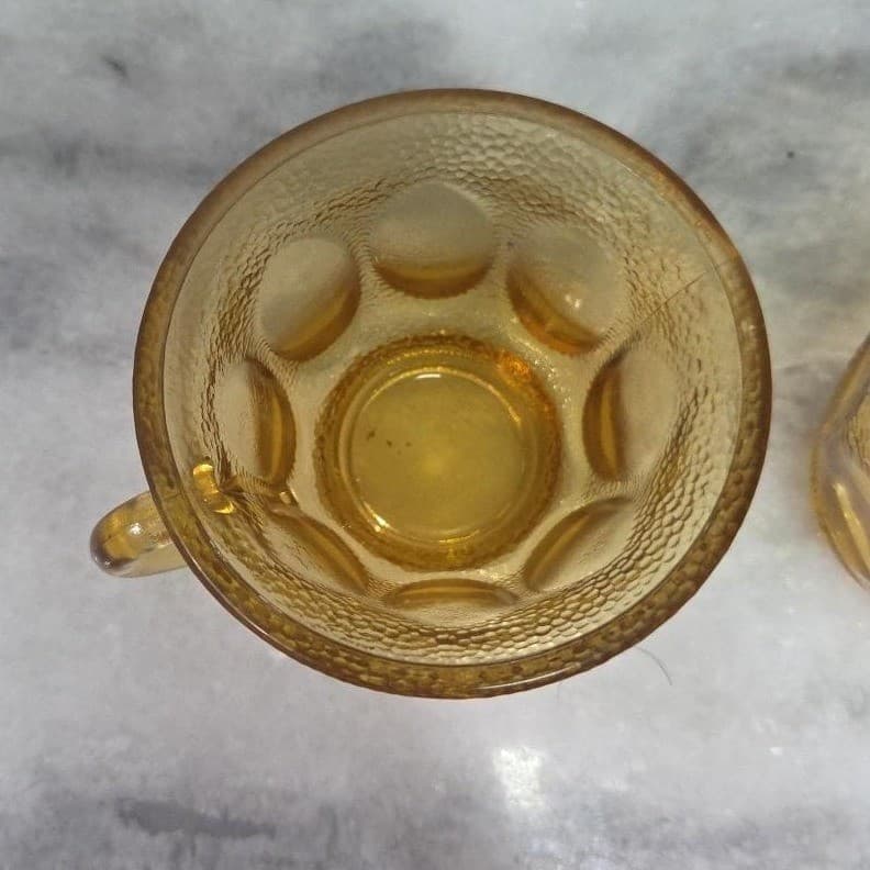 Hazel Atlas Amber Teacups, Set of 2, Golden Pebblestone Vintage Pressed-Glasses - Thumbnail 7
